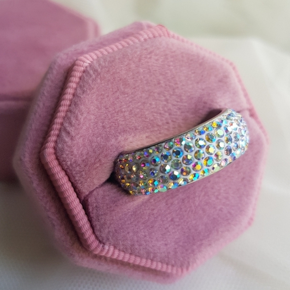 Swarovski Elements Pave Stainless Steel Aurora Borealis Crystal Band NWT - Picture 3 of 14